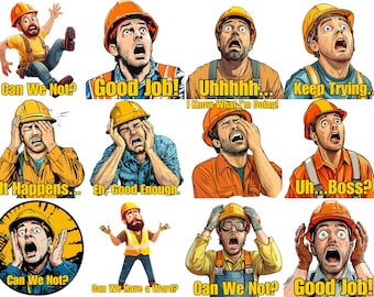 Funny Construction Worker Clipart: 30 Hard Hat PNG Graphics (Digital Download)
