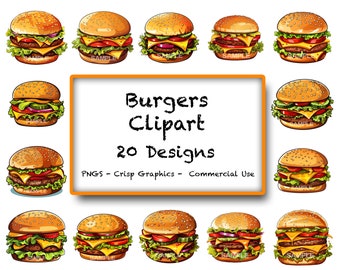 Pakiet clipartów Burgery – format PNG, dozwolone użycie komercyjne