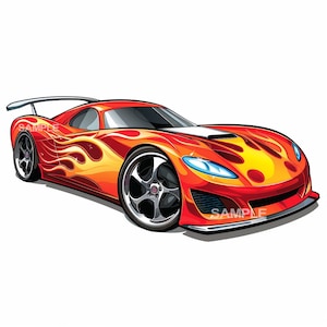 Auto Deportivo Rojo Con Llamas Clipart - Png