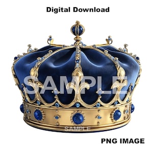 Gold and Blue Crown Clipart - High Quality PNG for Invitations, Scrapbooking & DIY Projects - Elegant Royal Decor