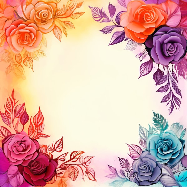 Colorful Floral Frames  -  Digital Images - High Quality