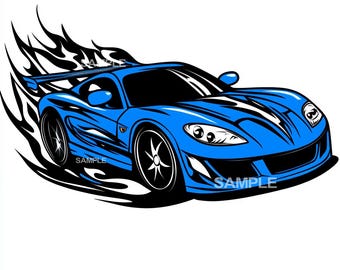 炎が描かれた黒いスポーツカーのクリップアート - PNG - Etsy 日本