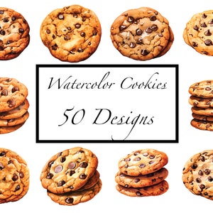 Lot de 50 cliparts biscuits aquarelle - format PNG