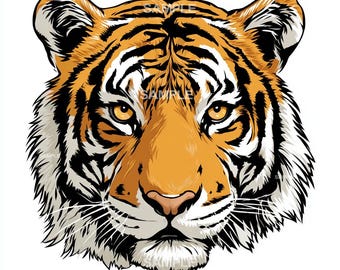 Art Tiger Head Clipart: Jungle Animal PNG (Digital Download, 4096x4096px)