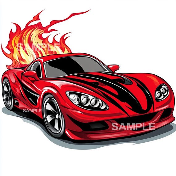 赤いスポーツカーの絵画