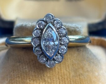 Vintage marquise diamond cluster ring set in 18ct gold