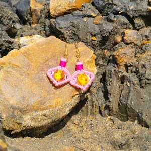 Macrame Diamond-Shaped Pink Earrings I Handmade