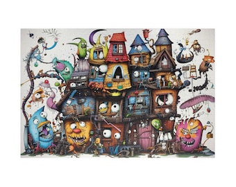 Monster House Madness, Available in 110, 252, 500, and 1,014 pieces, Halloween Fun, Not Scary, Family Jigsaw Puzzle, Spooky Humor