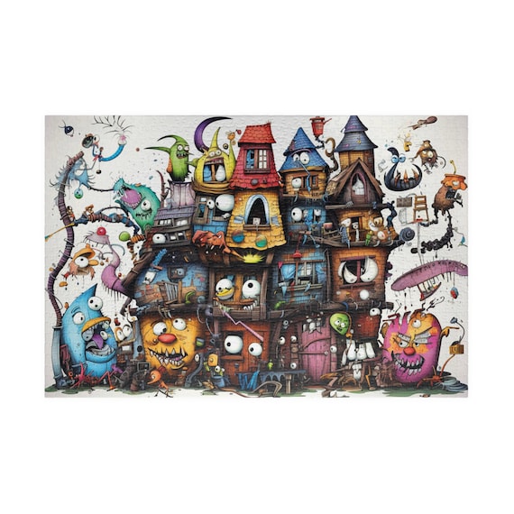 Monster House Madness, Available in 110, 252, 500, and 1,014 pieces, Halloween Fun, Not Scary, Family Jigsaw Puzzle, Spooky Humor