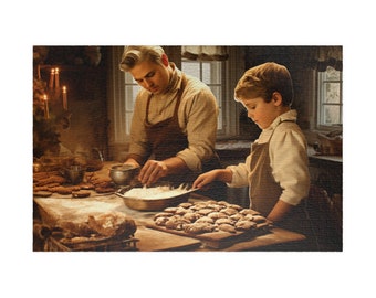 Dutch Baking Lesson, Available in 110, 252, 500, and 1,014 pieces, Holiday Treats, Nostalgic Gift Idea, Sepia Toned Jigsaw Puzzle