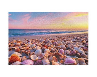 Sea Shells on the Sunset Shore, Available in 110, 252, 500, and 1,014 pieces, Ocean Art Jigsaw Puzzle, Ocean Treasures, Family Fun Activity