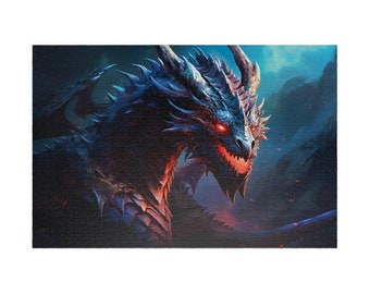 King of Fear, Available in 110, 252, 500, and 1,014 pieces, Fantasy Gift Idea, Challenging Jigsaw Puzzle, Dragon Mythology, Purple & Blue
