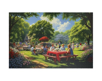 Zondagmiddagpicknick, verkrijgbaar in 110, 252, 500 en 1.014 stukjes, 4 juli-viering, warme zomerdag, puzzel voor familieplezier