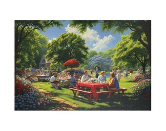Sunday Afternoon Picnic, Available in 110, 252, 500, and 1,014 pieces, 4th of July Celebration, Warm Summer Day, Family Fun Jigsaw Puzzle