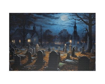 Nocturnal Graveyard Secrets, Available in 110, 252, 500, and 1,014 pieces, Spooky Halloween Jigsaw Puzzle for the Family, Easy Gift Idea
