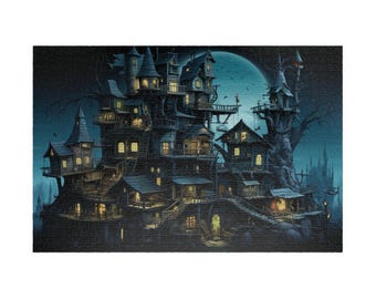 The Haunted Tree Shack, Available in 110, 252, 500, and 1,014 pieces, Halloween Puzzle, Spooky Fun, Holiday Gift Idea, October Challenge