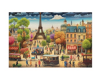 A Day in Paris, Available in 110, 252, 500, and 1,014 pieces, International Jigsaw Puzzle, France, Gift for any occasion, Animated Scene
