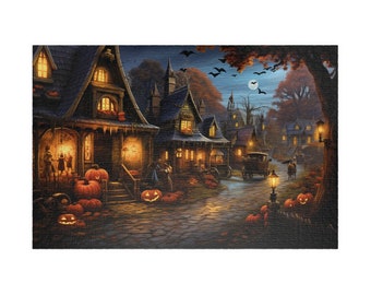 Ye Ol' Towne Halloween, Available in 110, 252, 500, and 1,014 pieces, Classic Halloween Fun, Family Friendly Jigsaw Puzzle, Halloween Gift
