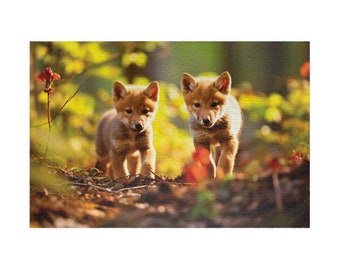 Red Wolf Pups, Available in 110, 252, 500, and 1,014 pieces, Endangered Species Jigsaw Puzzle, Fun Family Project, Coyote Adventures