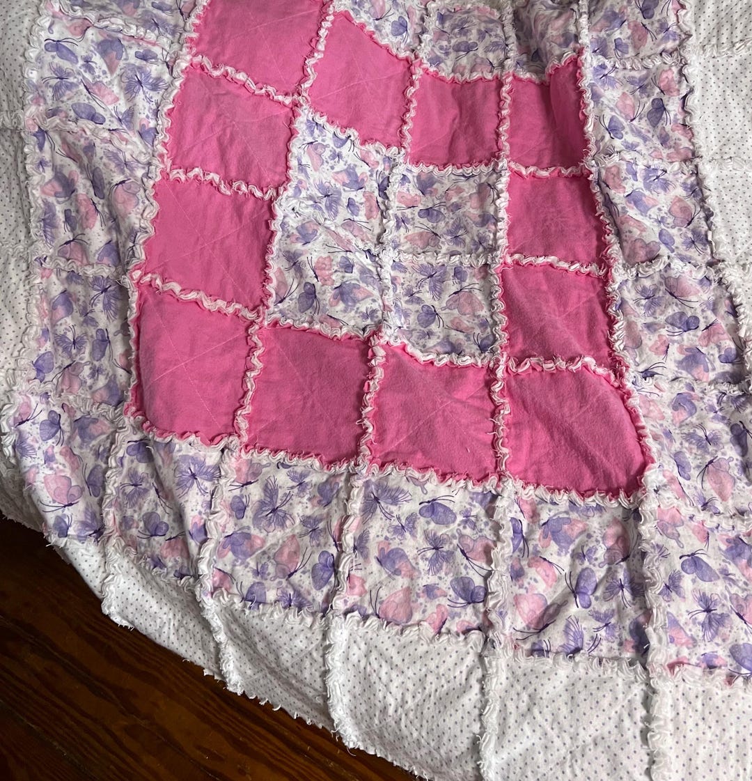 Pink and Butterfly Rag Quilt - Handmade - Soft and Cozy Blanket - Etsy