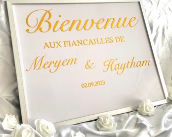 Panneau Plexiglas de bienvenue pour mariage, fiançailles, anniversaire, baptême,…