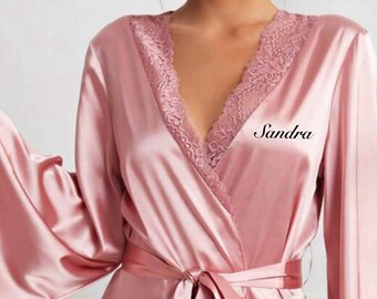 Personalized women's satin bathrobe / personalized girl's satin kimono