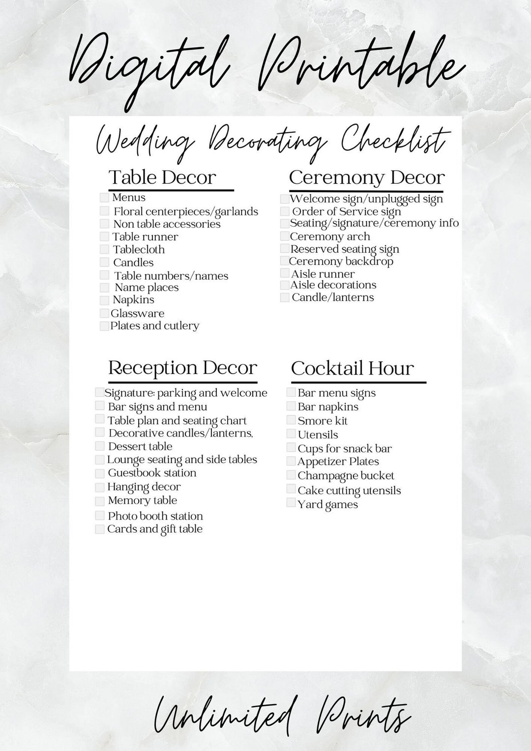 Wedding Decor Checklist Wedding Decor List Wedding Checklist Wedding