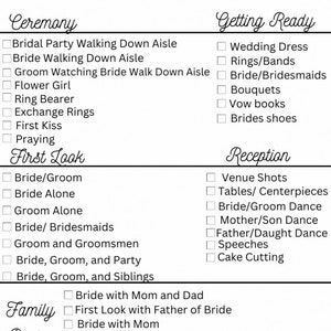 Wedding Photo List Wedding Photo Printable Wedding Checklist Wedding Photo List Wedding ...