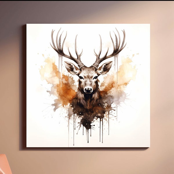 Rorschach art inkblot painting of a deers head - Canvas print wrapped on pine frame