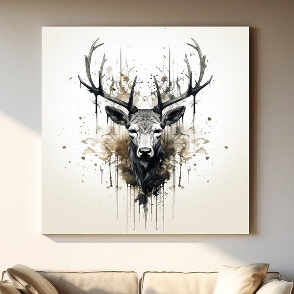 Rorschach art inkblot illustration of a deers head - Canvas print wrapped on pine frame