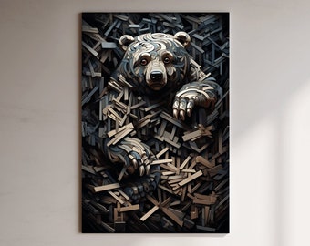 MC Escher style deconstructed hidden bear art  - Canvas print wrapped on pine frame