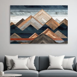 Printed wooden panel mountain art - Canvas print wrapped on pine frame