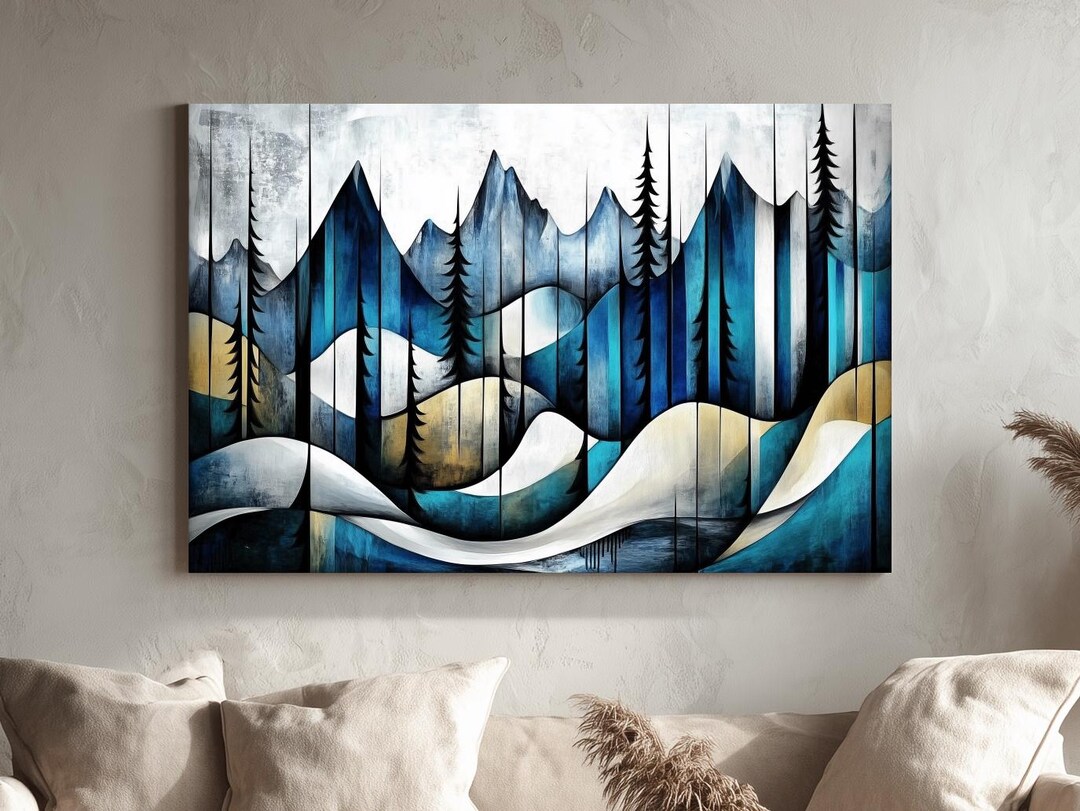 Abstract Alpine Forest Painting - Modern Mountain Wall Art - Canvas ...