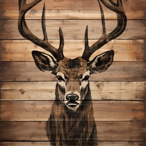 Wood Burning Art, Deer Head on Wooden Panels - Canvas Print Wrapped on ...