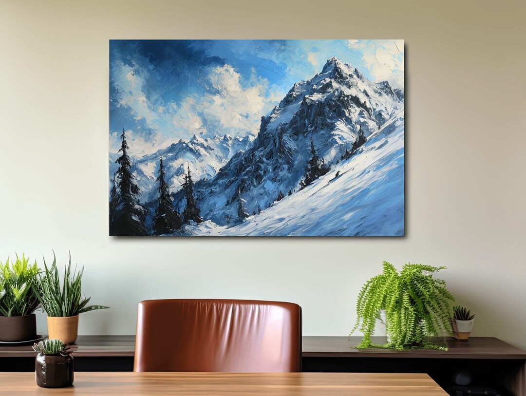 Textured Oil Painting of Alpine Snowy Mountain - Canvas Print Wrapped ...