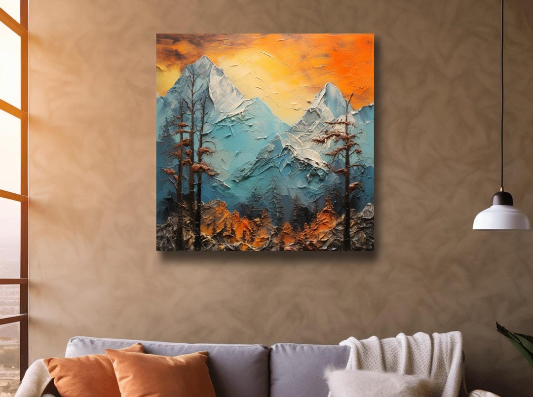 Abstract Alpine Mountains at Sunset - Impasto Effect Landscape Wall Art ...