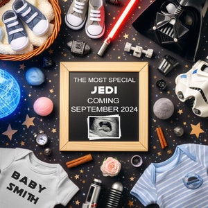 Revelación de anuncio de embarazo digital / Anuncio de bebé de Star Wars Space Wars / Revelación de género en las redes sociales de Future Galactic.