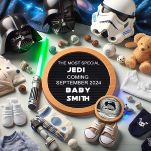 Revelación de anuncio de embarazo digital / Anuncio de bebé de Star Wars Space Wars / Revelación de género en las redes sociales de Future Galactic.