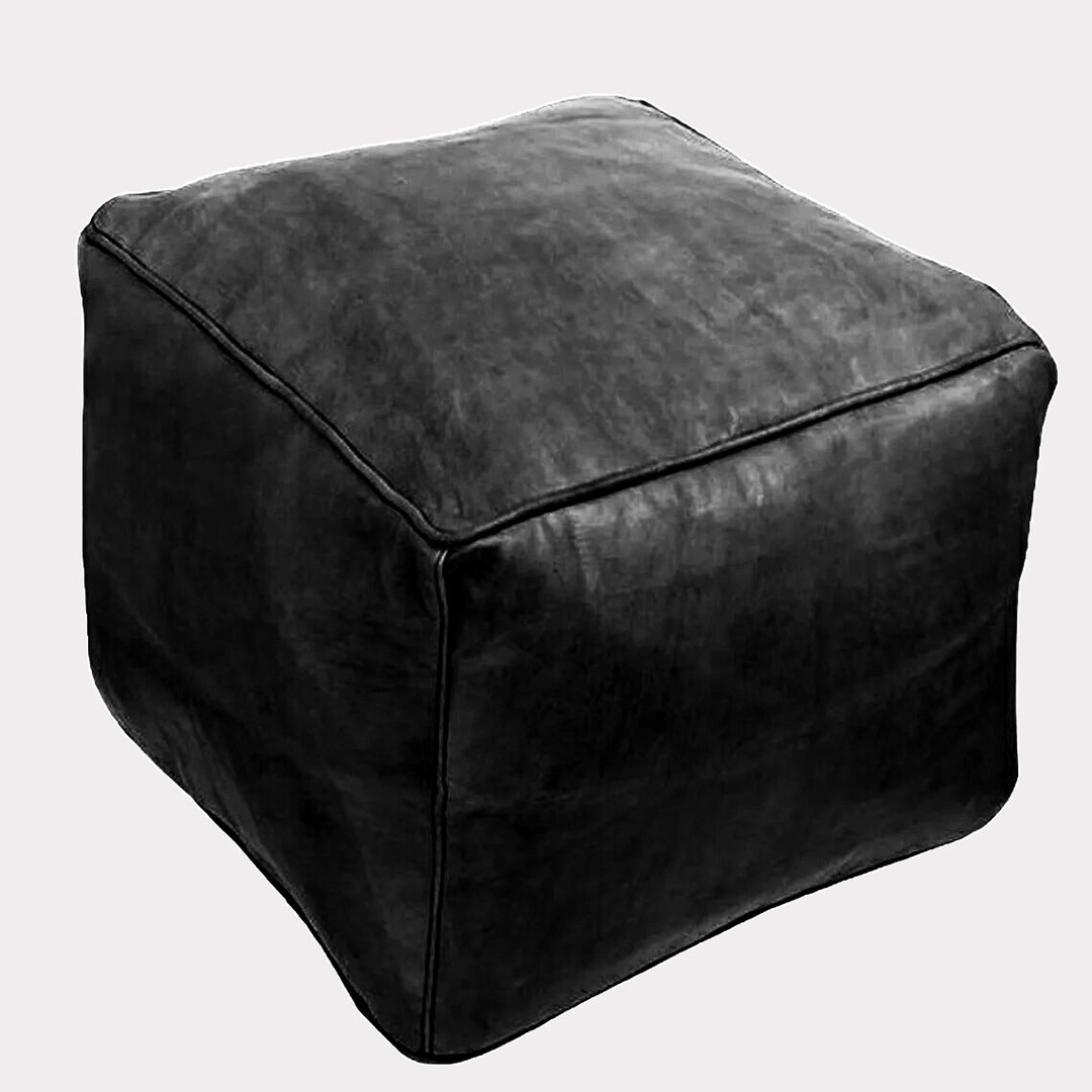 Custom Leather Pouf Black Moroccan Leather Pouf Square Ottoman Black ...