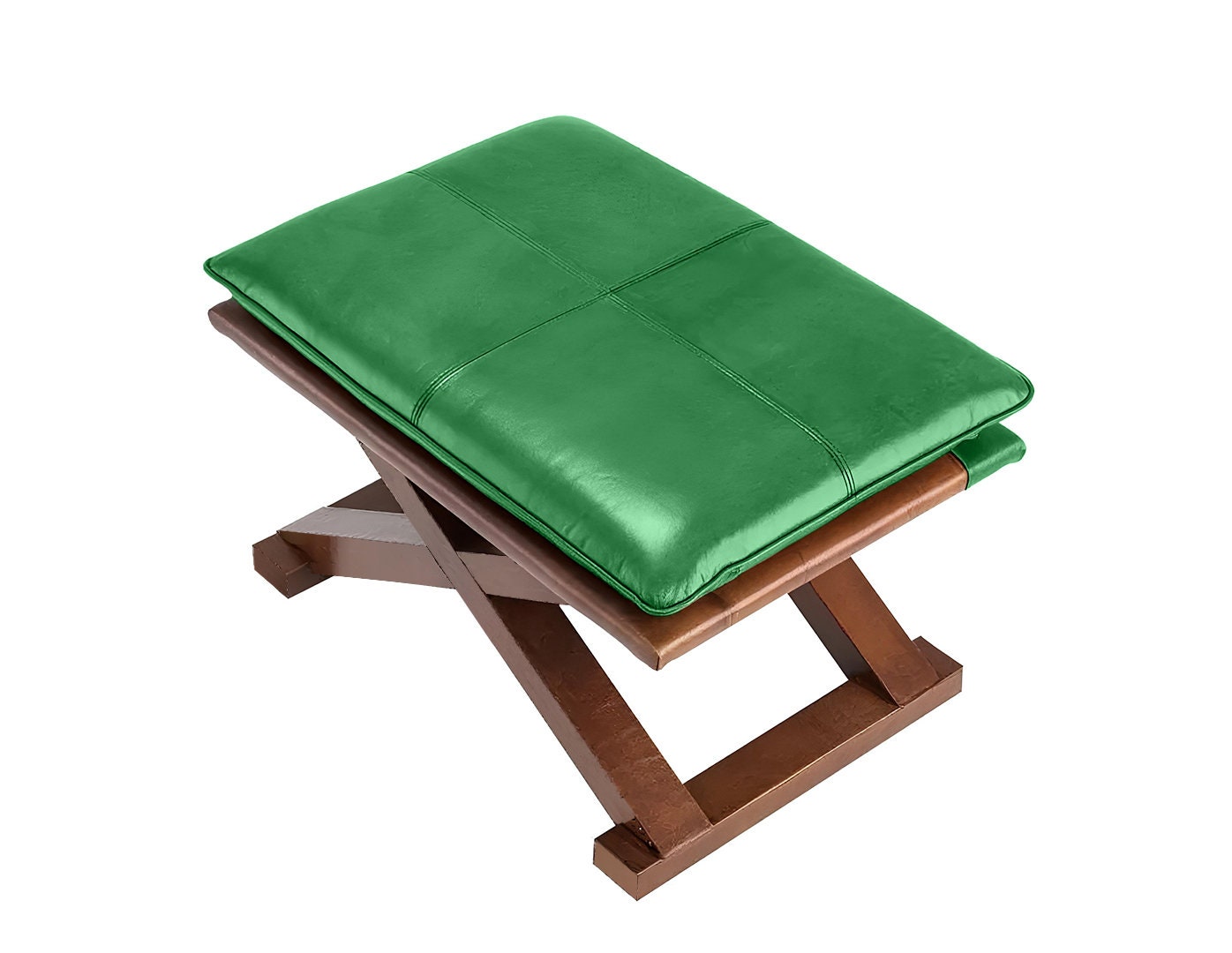 18 Green Tall Ottoman Hassocks, Stunning Pair of 02 Leather Stools