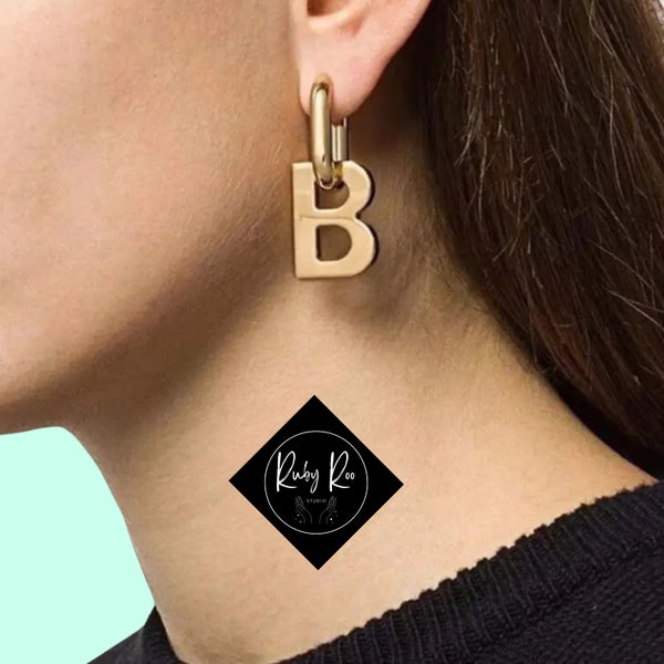 Letter B Earrings Designer Gold and Silver Earrings, Celebrity Balenciaga Style Jewellery, Gifts for Her