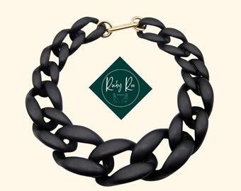 Collar de cadena negro grueso Collar de cadena llamativo de acrílico de gran tamaño en collar llamativo negro mate para todas las ocasiones.