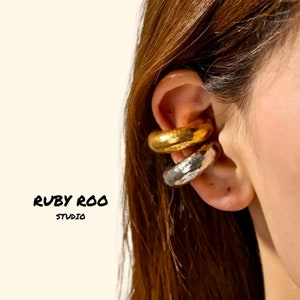 Chunky Stacking Ear Cuff 18k Gold plated Unisex Ear Cuff Silver Plated No Piercing Boho Style By Ruby Roo Studio