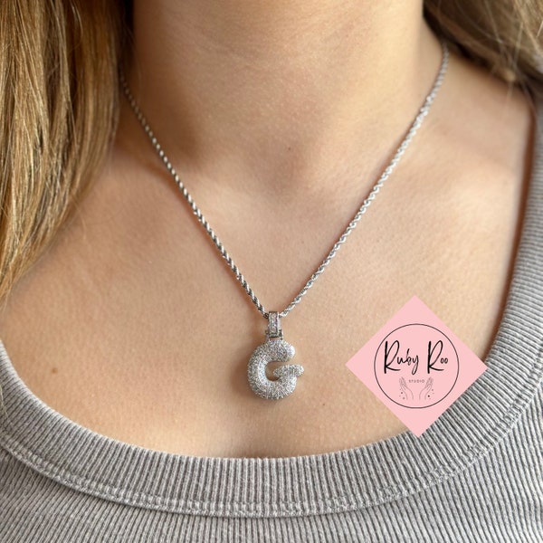 Bubble Balloon Initial Letter Pendant Necklace with Gold/Silver Twisted Rope Chain, Gifts for Her, Teenage Girl Gifts, Looks Expensive