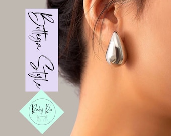 Pendientes elegantes inspirados en Bottega de gota de plata, pendientes colgantes de acero inoxidable chapados en plata, pendientes estilo Kylie.