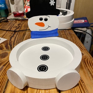 Wooden Snowman Candy Dish: Winter Holiday Decor