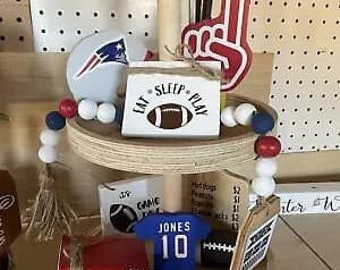 Decoración de bandeja escalonada con motivos de fútbol: juego de 10 piezas para el día del partido.