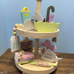 Spring Tiered Tray Decor: 10-Piece Shelf Sitter Set
