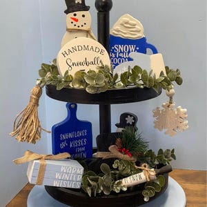 Schneemann Tiered Tablett Dekor: Winter Bauernhaus Set (10 Teile)
