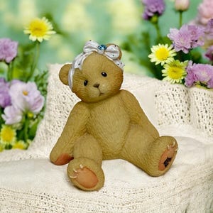 Vintage Cherished Teddies Figurine: March Aquamarine Bear, Enesco 1998